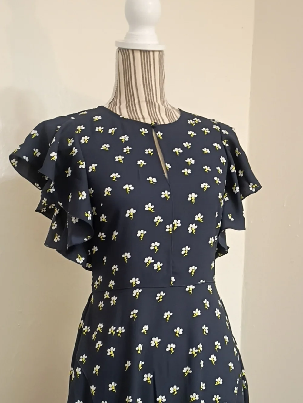 Kate Spade Navy Floral Daisy Toss Flutter Sleeve Midi Dress Size 2 NWOT